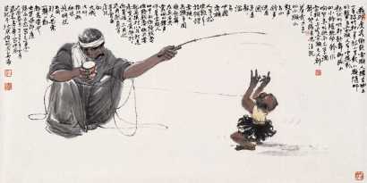 刘春华 2005年作 耍猴 镜心